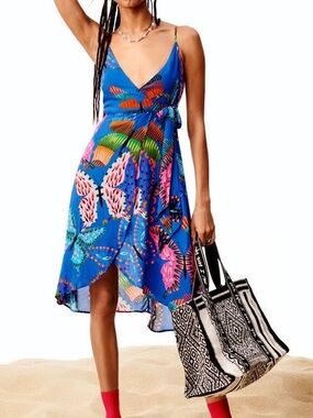 DESIGUAL Alana Abstract Butterfly Print Wrap Dress S 🦋